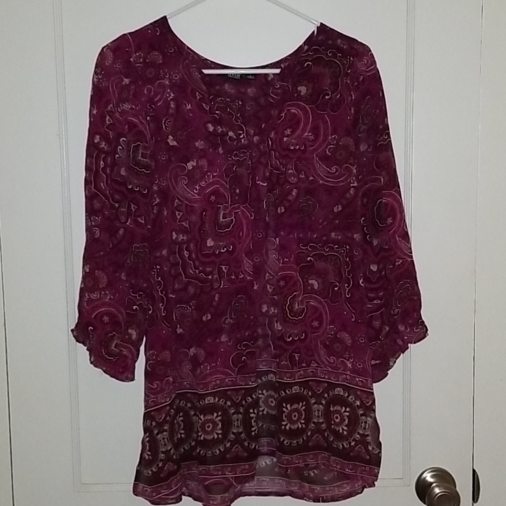 Women's Size Large Burgundy Floral Blouse